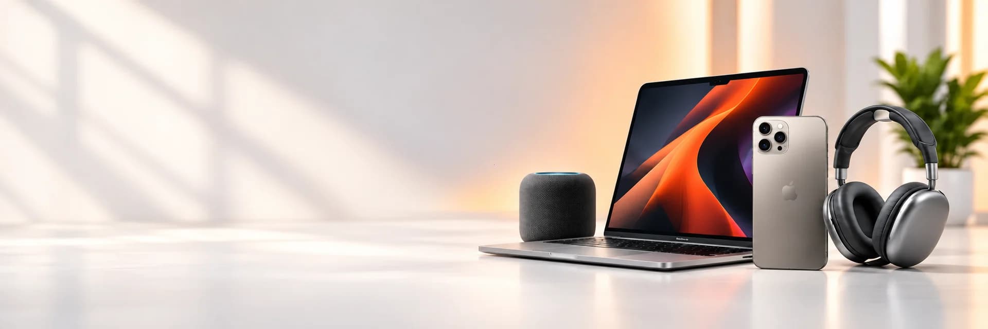 Produits high-tech et accessoires présentés en studio.