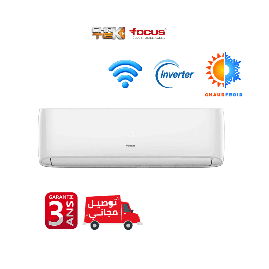 CLIMATISEUR FOCUS 9000 BTU INVERTER SMART TROPICALISÉ T3/ Chaud & Froid FC-9CH